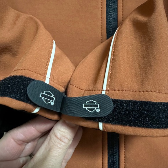 Harley-Davidson Women's Soft Shell Jacket Orange Motorcycle Biker Hooded M - Picture 3 of 11